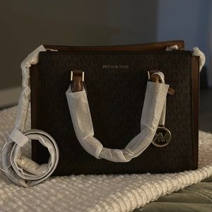 Michael Kors Mercer Medium Logo and Leather Belted Satchel